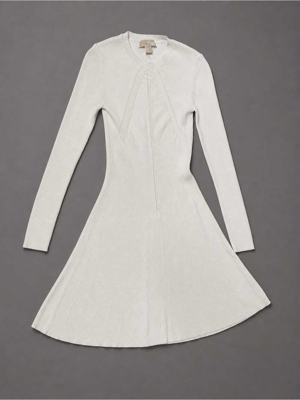 Michael Kors White Ribbed Knit Fit & Flare Dress Size S